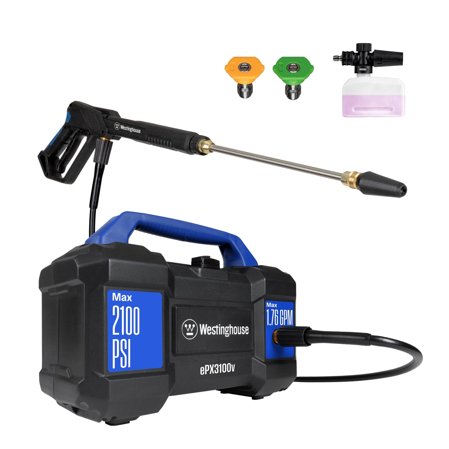 Westinghouse ePX3100v Electric Pressure Washer | 2100 PSI, Foam Cannon, Pro Wand & 4 Nozzles