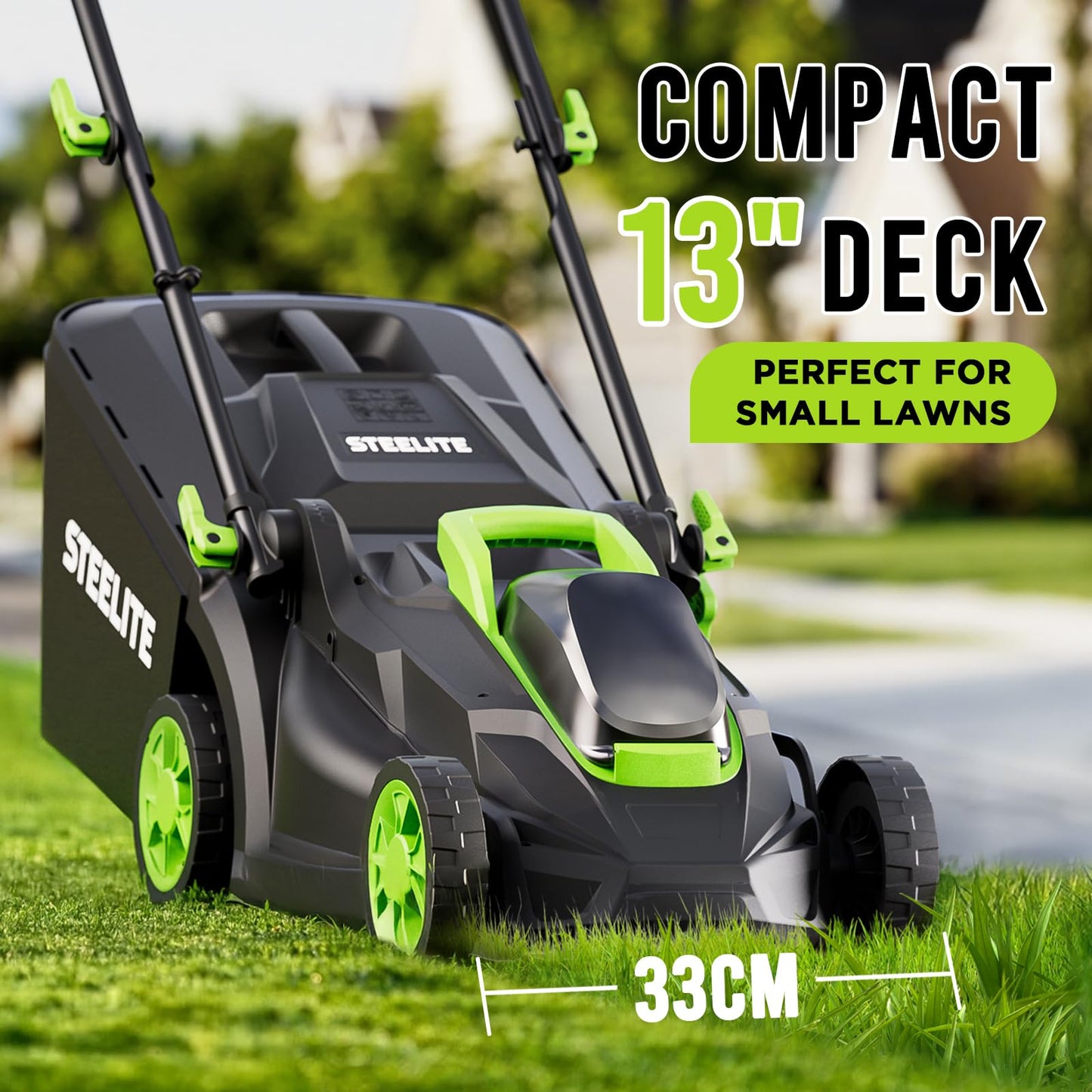 STEELITE 13-Inch Cordless Lawn Mower | 21V Brushless Electric Mower with Battery & Bag