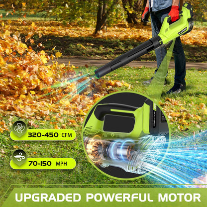 Cordless Electric Leaf Blower – Lightweight, 2-Speed, with 2 Batteries & Charger