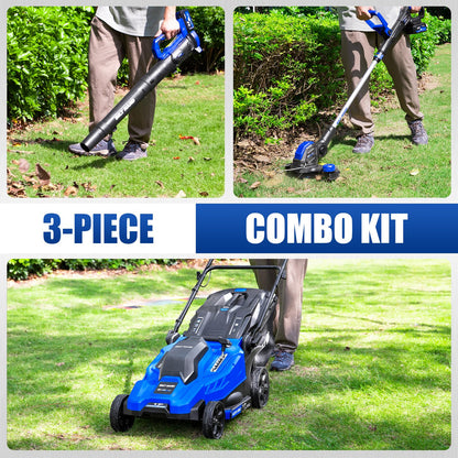 40V Cordless Lawn Mower Set | 17” Brushless Mower, Trimmer & Blower with 3 Batteries