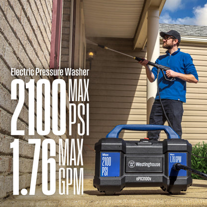 Westinghouse ePX3100v Electric Pressure Washer | 2100 PSI, Foam Cannon, Pro Wand & 4 Nozzles